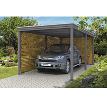 Auto unter Carport mit Holzlamellenwand