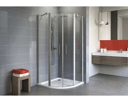 Douche quart de cercle Schulte ExpressPlus Alexa Style 2.0 R500 90x90 cm verre transparent couleur du profilé aluminium