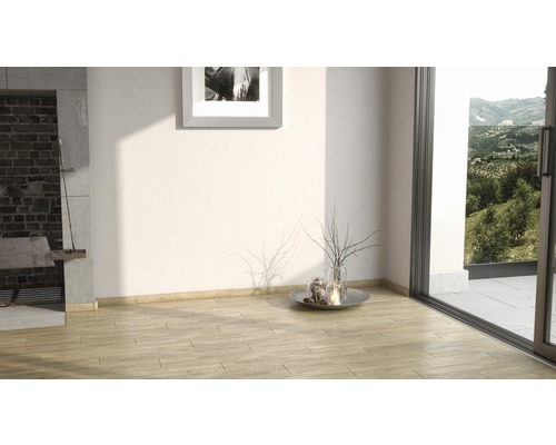 Heller Raum mit Holzboden, Grill und Fenster