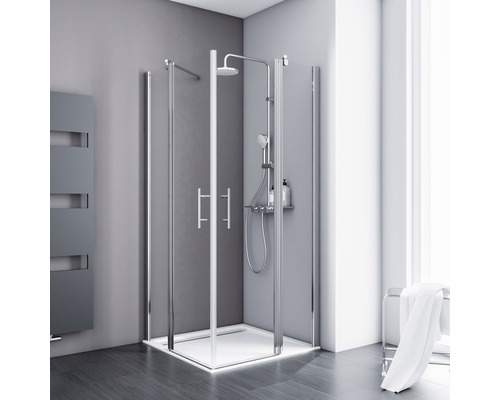 Douche accès d'angle Schulte ExpressPlus Alexa Style 2.0 80x80 cm verre transparent, couleur du profilé aluminium