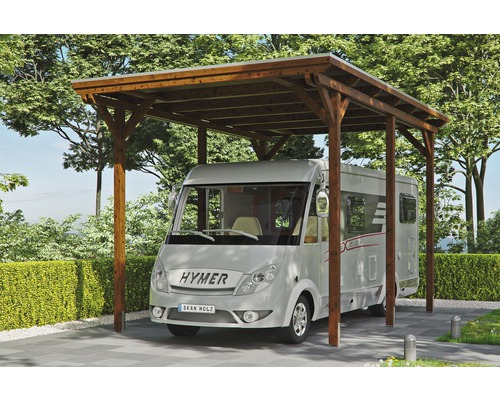 Carport pour un véhicule Skanholz Emsland 404 x 604 cm, noyer