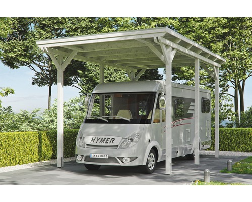 Carport pour un véhicule Skanholz Emsland 404 x 604 cm, blanc Abri pour camping-car en bois
