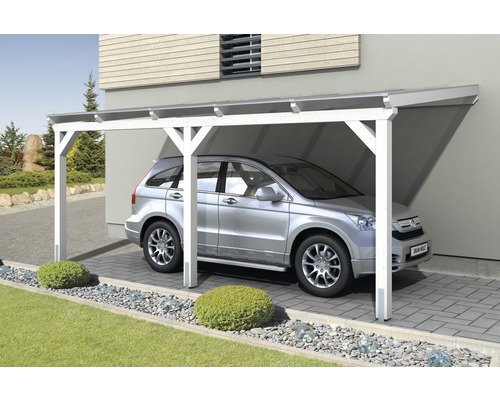 Carport simple SKAN HOLZ Vogtland avec ancrages pour poteaux 300x541 cm blanc