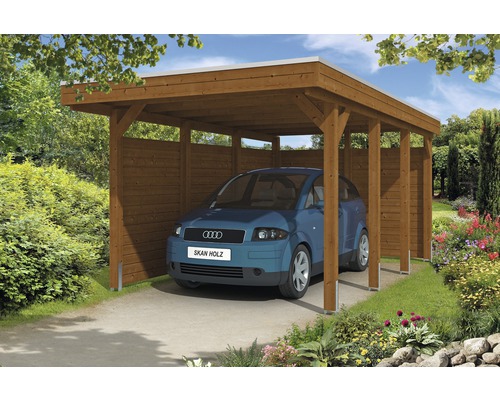 Carport pour un véhicule Skanholz Friesland 314 x 555 cm, noyer