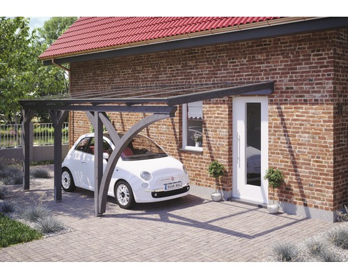 Carport simple SKAN HOLZ Eifel avec 1 arche d'entrée, ancrage pour poteaux 300 x 541 cm gris ardoise