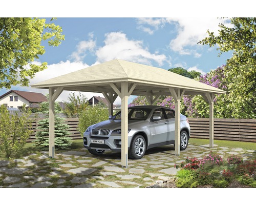 Carport simple SKAN HOLZ Taunus avec ancrages pour poteaux 374x656 cm naturel