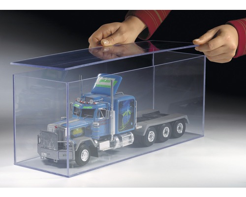 Vitrine transparente avec modèle de camion et couvercle amovible