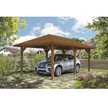 Carport simple SKAN HOLZ Taunus avec ancrages pour poteaux 374x656 cm noyer
