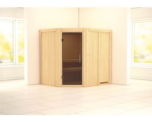 Sauna modulaire Karibu Siirina sans poêle et couronne avec porte entièrement vitrée coloris graphite