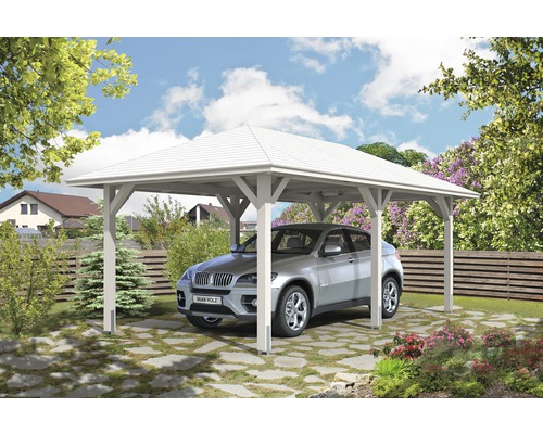 Carport simple SKAN HOLZ Taunus avec ancrages pour poteaux 374x656 cm blanc Carport simple SKAN HOLZ Taunus avec ancrages pour poteaux 374x656 cm blanc
