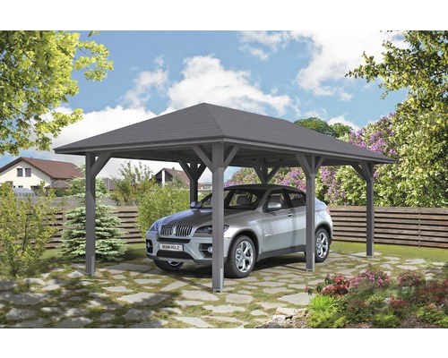 Carport simple SKAN HOLZ Taunus avec ancrages pour poteaux 374x656 cm gris ardoise