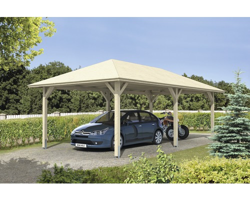 Carport simple SKAN HOLZ Taunus avec ancrages pour poteaux 439x786 cm naturel