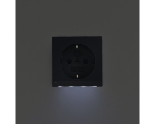 Schwarze Steckdose mit integriertem LED-Nachtlicht