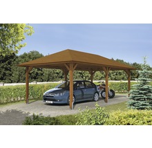 Carport simple SKAN HOLZ Taunus avec ancrages pour poteaux 439x786 cm noyer