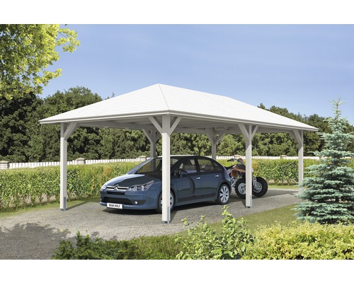 Carport simple SKAN HOLZ Taunus avec ancrages pour poteaux 439x786 cm blanc