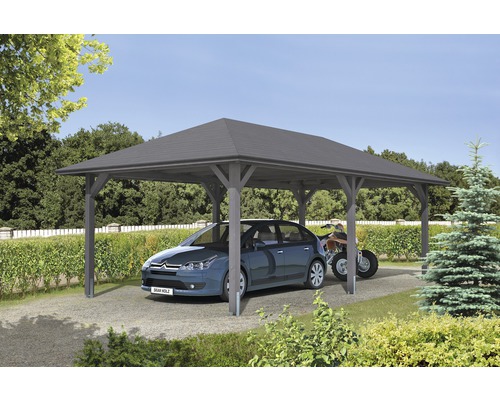 Einzelcarport SKAN HOLZ Taunus mit Pfostenankern 439x786 cm schiefergrau