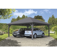 Carport double SKAN HOLZ Taunus avec ancrages pour poteaux 634x634 cm gris ardoise