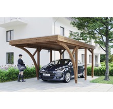 Carport simple SKAN HOLZ Friesland avec 2 arches et ancrages pour poteaux 314x555 cm noyer