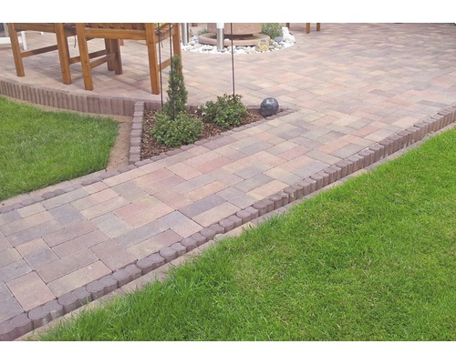 Chemin de jardin en pavés avec pelouse