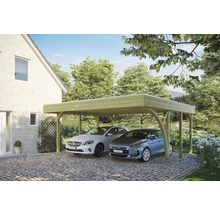 Carport double SKAN HOLZ Friesland avec une arche et ancrages pour poteaux 557x555 cm imprégnés