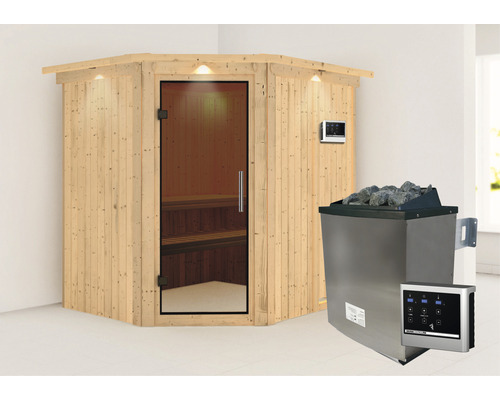 Sauna modulaire Calienta Petalit avec poêle 9 kW, commande externe et frise de toit