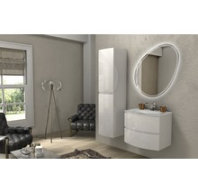 Salle de bain moderne avec meuble sous-vasque, armoire de toilette et armoire haute