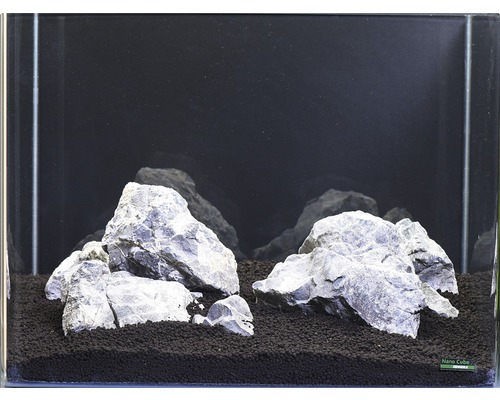 Aquarium aménagé avec pierres et substrat