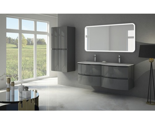 Modernes Badezimmer mit Waschtisch, Spiegelschrank und LED-Spiegel