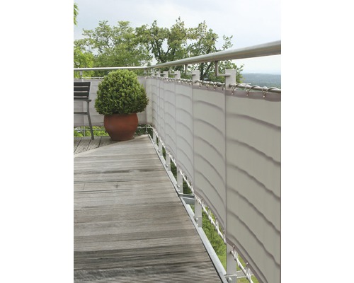 Occultation de balcon 65 x 300 cm, gris argent Balcon avec pare-vent, garde-corps et plancher en bois