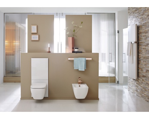 Modernes Badezimmer mit Wand-WC, Bidet und Handtuchwärmer