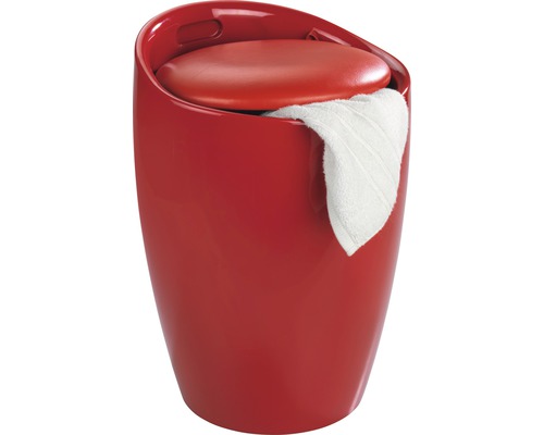 Roter Wäschesammler mit Deckel und Sitzgelegenheit