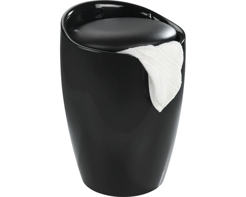 Schwarzer Badhocker mit Handtuchablage