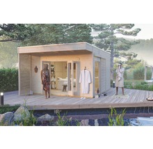 Gartenhaus SKAN HOLZ Tokio 4 einschalig mit Fußboden und KSK-M Dachbahn 402 x 502 cm natur