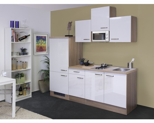 Flex Well Küchenzeile Geräten Luxemburg zerlegt Frontfarbe HORNBACH sonoma hochglanz Valero weiß 210 cm mit Korpusfarbe - eiche