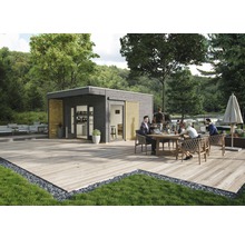 Gartenhaus SKAN HOLZ Tokio 4 mit KSK-M Dachbahn und Fußboden 402 x 502 cm grau