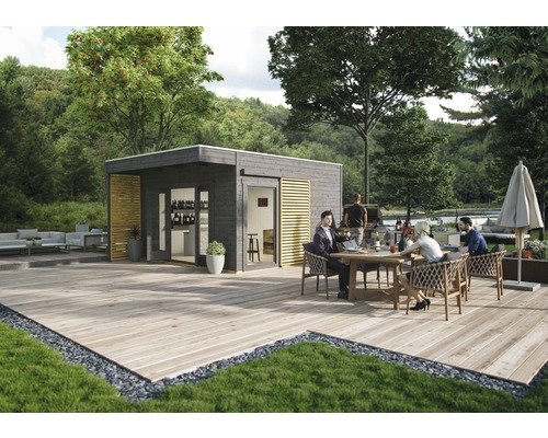 Gartenhaus SKAN HOLZ Tokio 4 mit KSK-M Dachbahn und Fußboden 402 x 502 cm grau Gartenhaus SKAN HOLZ Tokio 4 mit KSK-M Dachbahn und Fußboden 402 x 502 cm grau