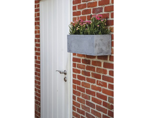 Jardinière en béton sur un mur de briques à côté d''une porte