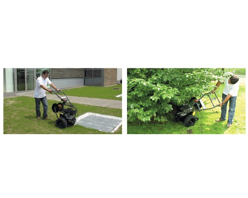 Les images montrent une motobineuse en cours d''utilisation.