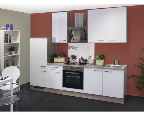 Flex Well Küchenzeile mit Geräten Valero 270 cm weiß hochglanz zerlegt Variante reversibel