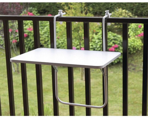 Balkontisch zum Einhängen an einem Geländer.