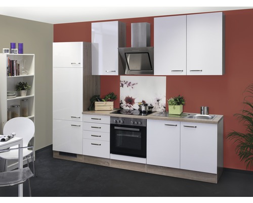 Flex Well Küchenzeile mit Geräten Valero 270 cm weiß hochglanz zerlegt Variante reversibel
