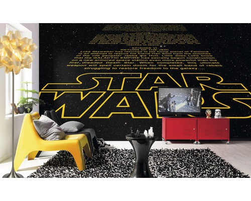 Raum mit Star Wars Wandbild, Sessel, Teppich und Fernseher
