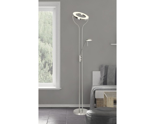 Plafonnier LED 18W 1600/380 lm 3000 K blanc chaud H 1950 mm Demian avec lampe de lecture fer/chrome