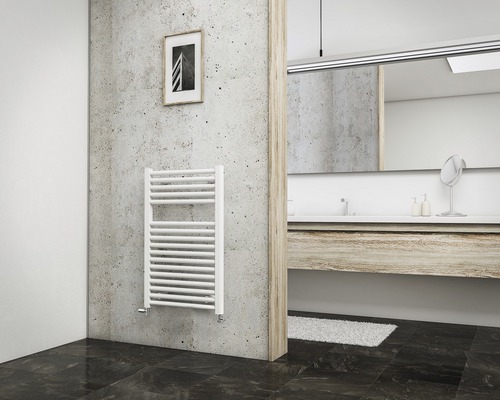 Radiateur de salle de bains SCHULTE München 775x400 mm blanc raccordement des deux côtés en bas Radiateur de salle de bains SCHULTE München 775x400 mm blanc raccordement des deux côtés en bas