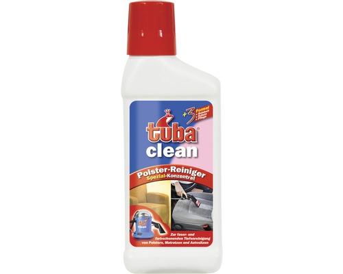 Nettoyant pour rembourrage concentré tuba clean 250 ml Tuba Clean Nettoyant pour meubles rembourrés concentré spécial dans une bouteille blanche avec bouchon rouge