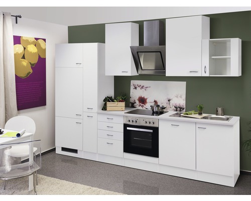 Flex Well Küchenzeile mit Geräten Wito 310 cm Frontfarbe weiß matt  Korpusfarbe weiß zerlegt - HORNBACH Luxemburg