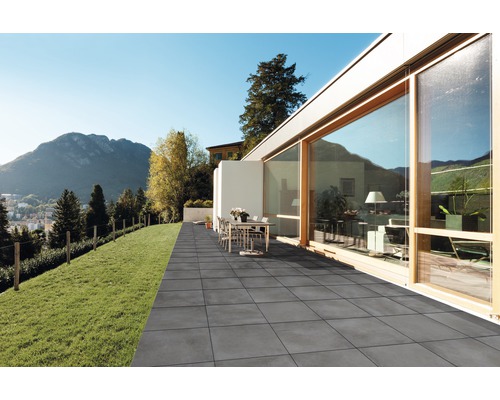 Dalle de terrasse FLAIRSTONE en grès cérame fin anthracite bords rectifiés 60 x 60 x 3 cm