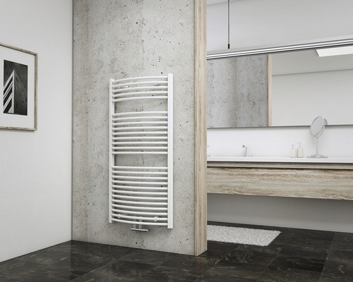 Radiateur de salle de bains SCHULTE München rond 1215x600 mm blanc avec raccordement au centre Radiateur de salle de bains SCHULTE München rond 1215x600 mm blanc avec raccordement au centre