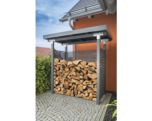 Stockage de bois avec pile de bois à l''extérieur