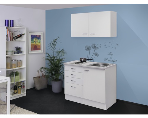 Kitchenette équipée Flex Well Wito 100 cm façade blanche mate, corps blanc variante réversible démonté